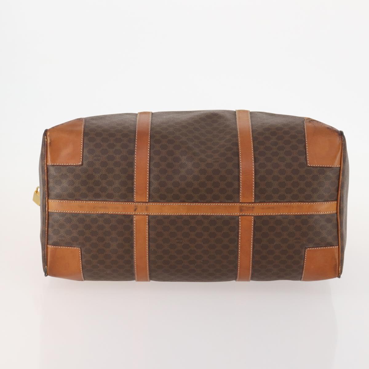 CELINE Macadam Canvas Boston Bag PVC Leather Brown Gold Auth YKZ215