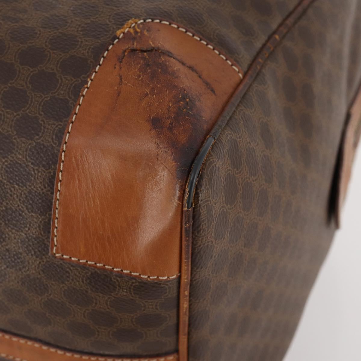CELINE Macadam Canvas Boston Bag PVC Leather Brown Gold Auth YKZ215