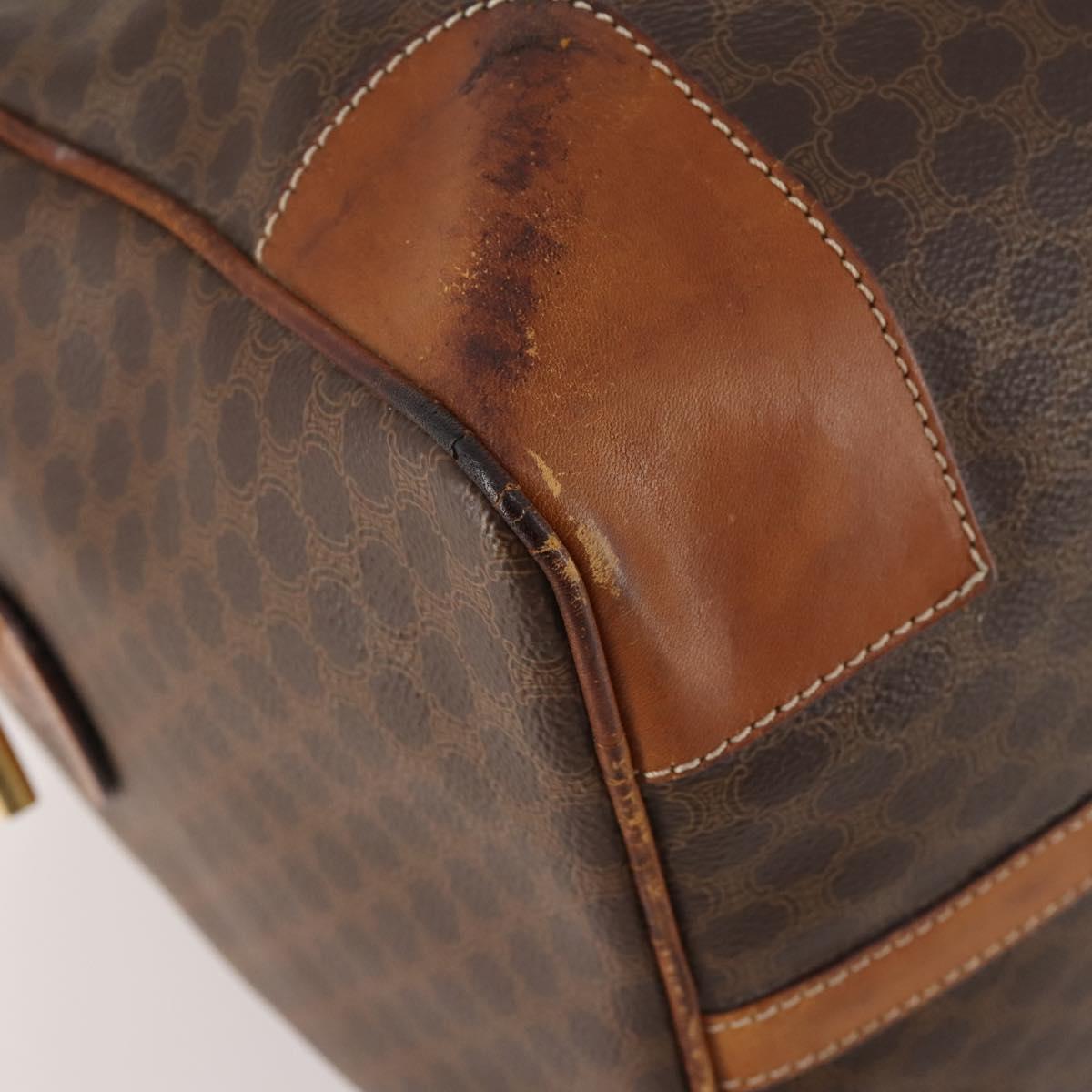 CELINE Macadam Canvas Boston Bag PVC Leather Brown Gold Auth YKZ215