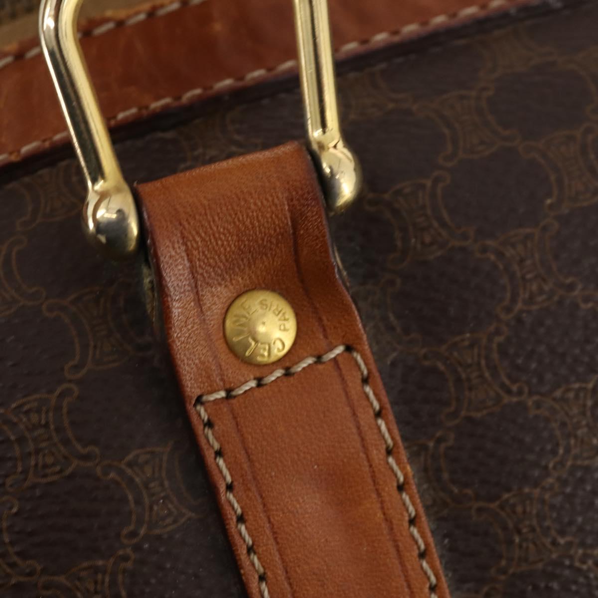 CELINE Macadam Canvas Boston Bag PVC Leather Brown Gold Auth YKZ215