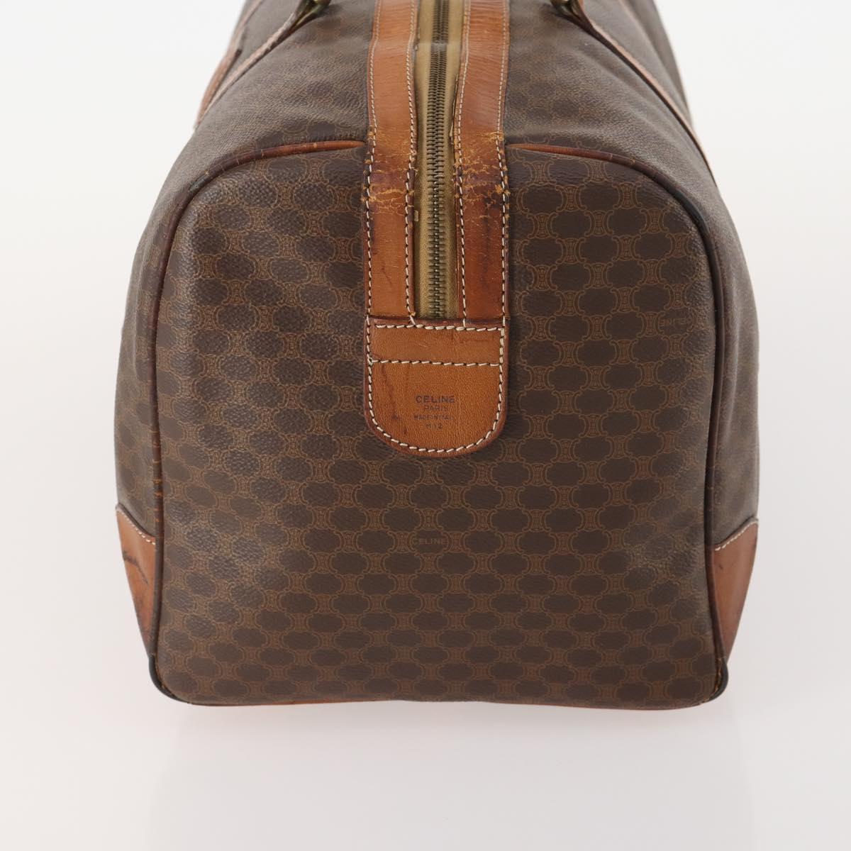CELINE Macadam Canvas Boston Bag PVC Leather Brown Gold Auth YKZ215