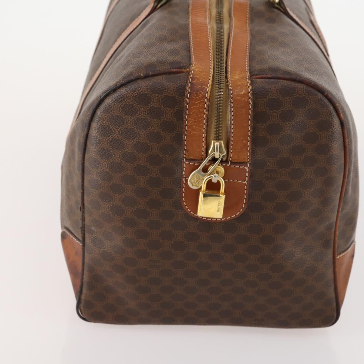 CELINE Macadam Canvas Boston Bag PVC Leather Brown Gold Auth YKZ215
