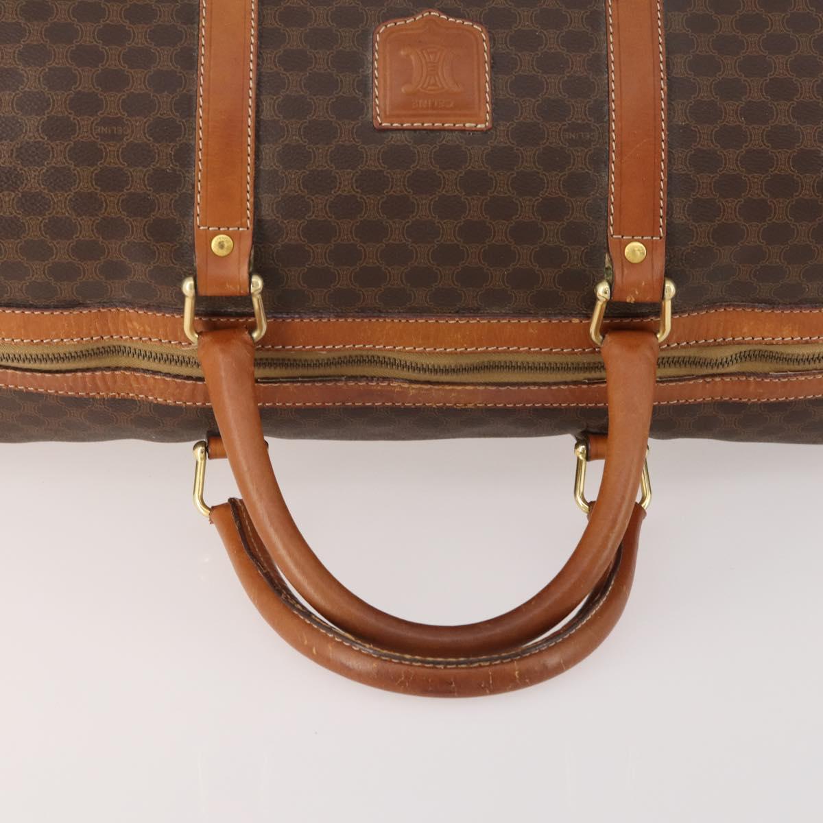 CELINE Macadam Canvas Boston Bag PVC Leather Brown Gold Auth YKZ215