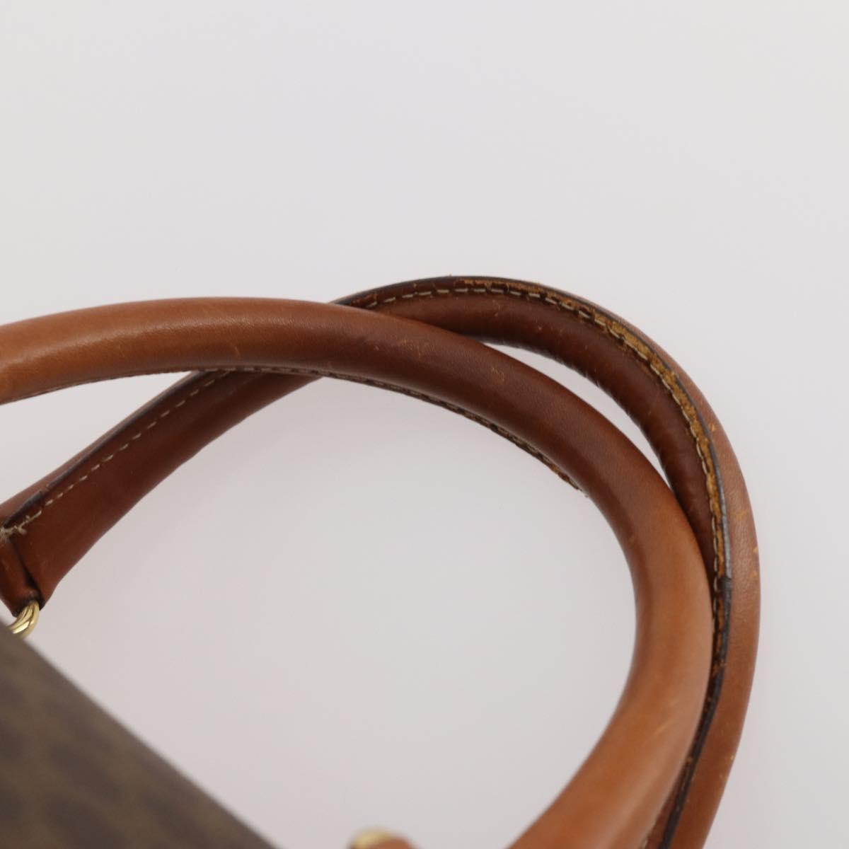 CELINE Macadam Canvas Boston Bag PVC Leather Brown Gold Auth YKZ215