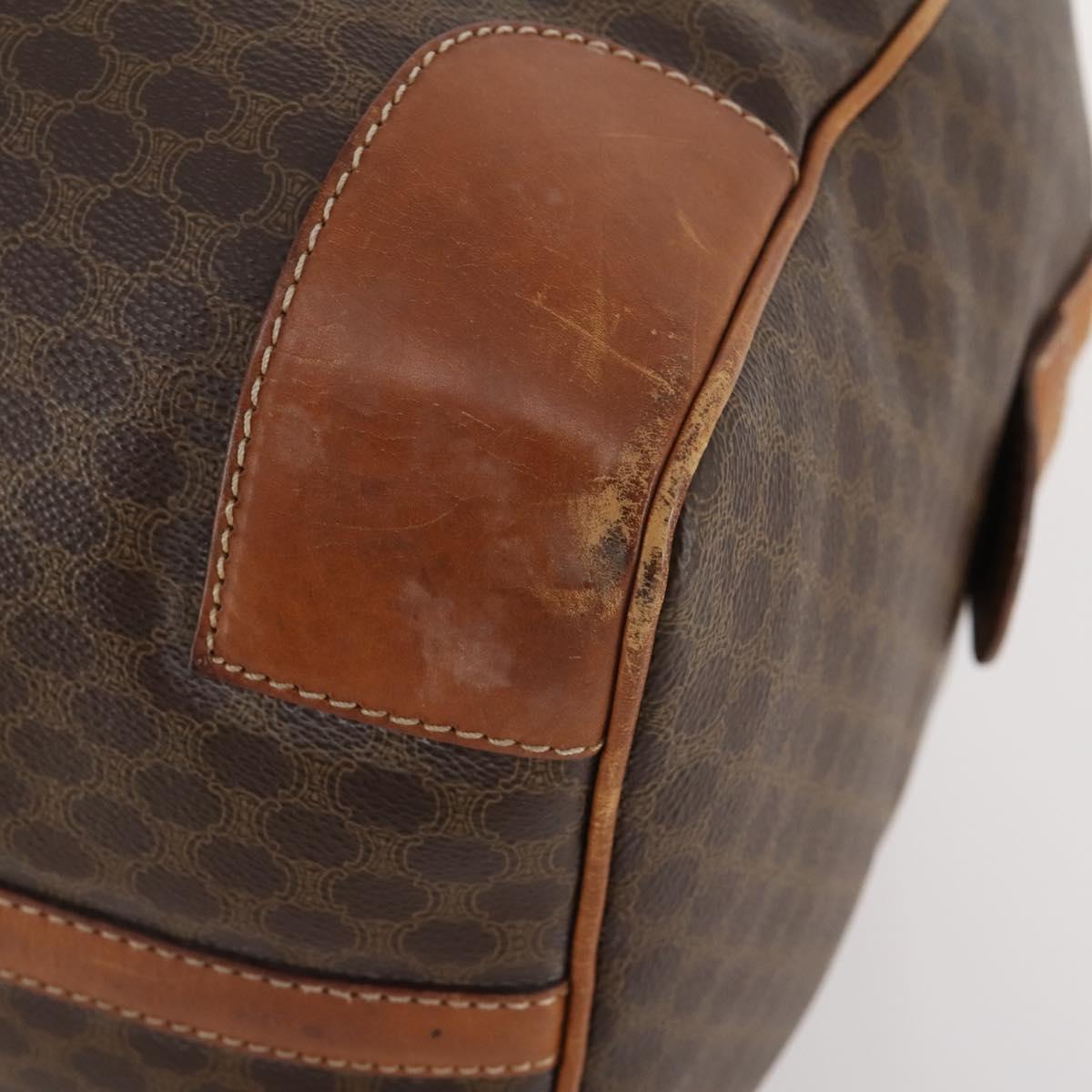 CELINE Macadam Canvas Boston Bag PVC Leather Brown Gold Auth YKZ216
