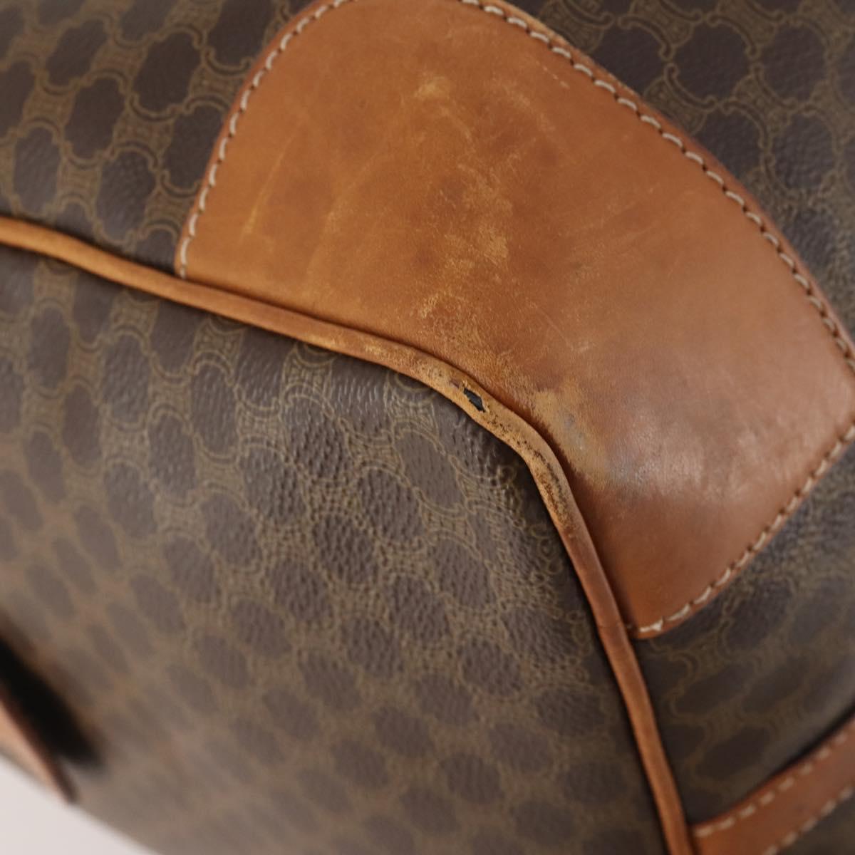 CELINE Macadam Canvas Boston Bag PVC Leather Brown Gold Auth YKZ216