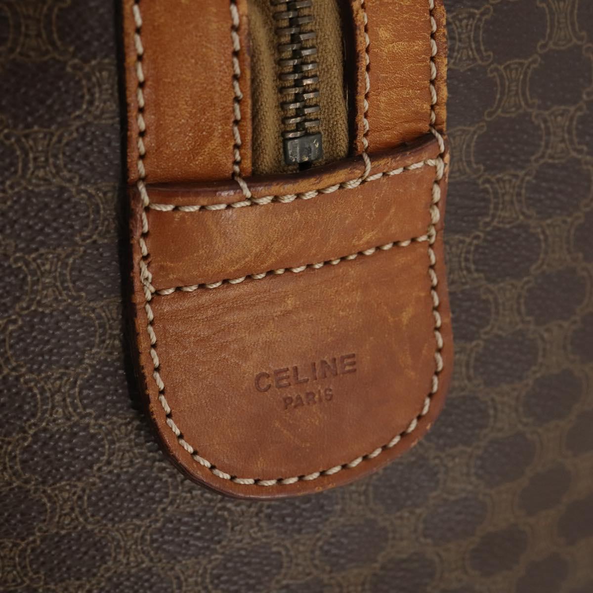 CELINE Macadam Canvas Boston Bag PVC Leather Brown Gold Auth YKZ216