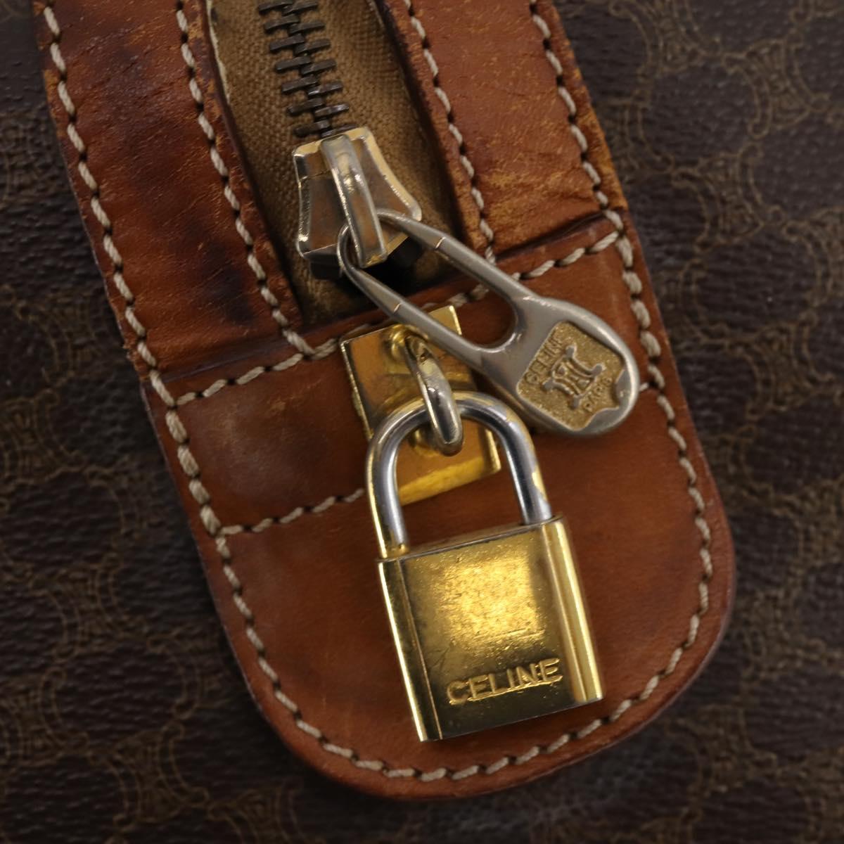 CELINE Macadam Canvas Boston Bag PVC Leather Brown Gold Auth YKZ216