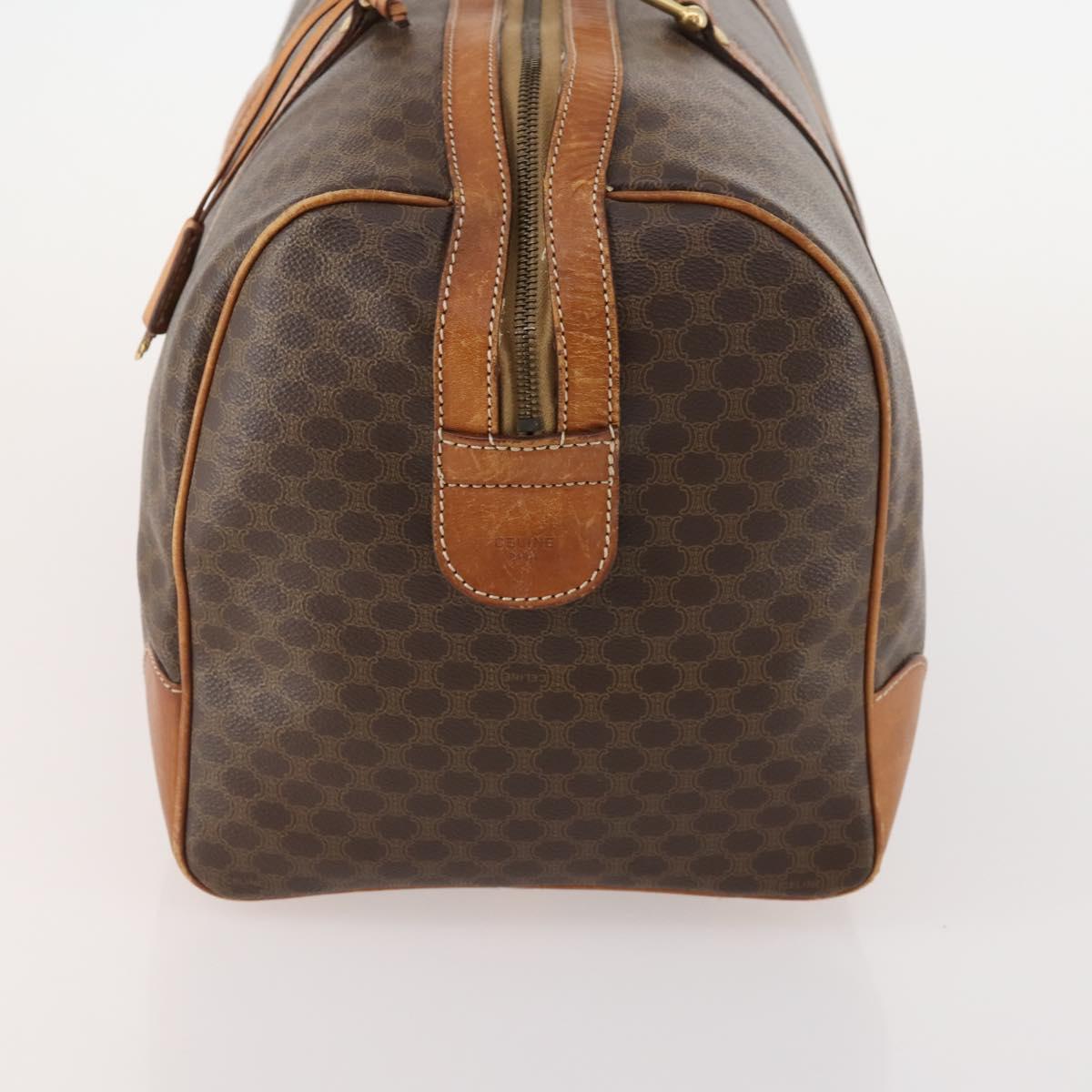 CELINE Macadam Canvas Boston Bag PVC Leather Brown Gold Auth YKZ216