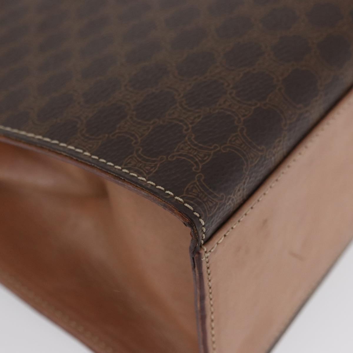 CELINE Macadam Canvas Hand Bag PVC Leather Brown Gold Auth YKZ227