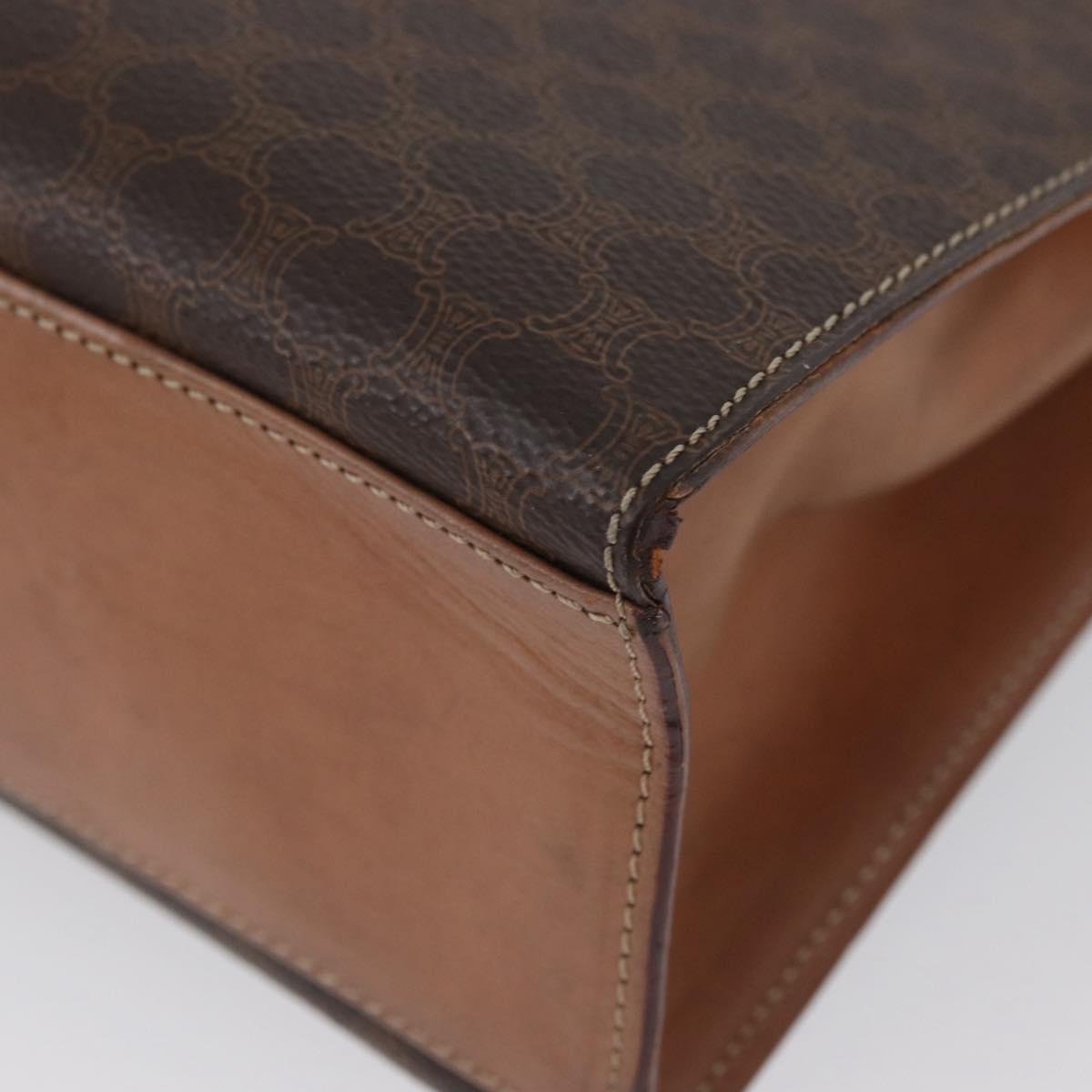 CELINE Macadam Canvas Hand Bag PVC Leather Brown Gold Auth YKZ227