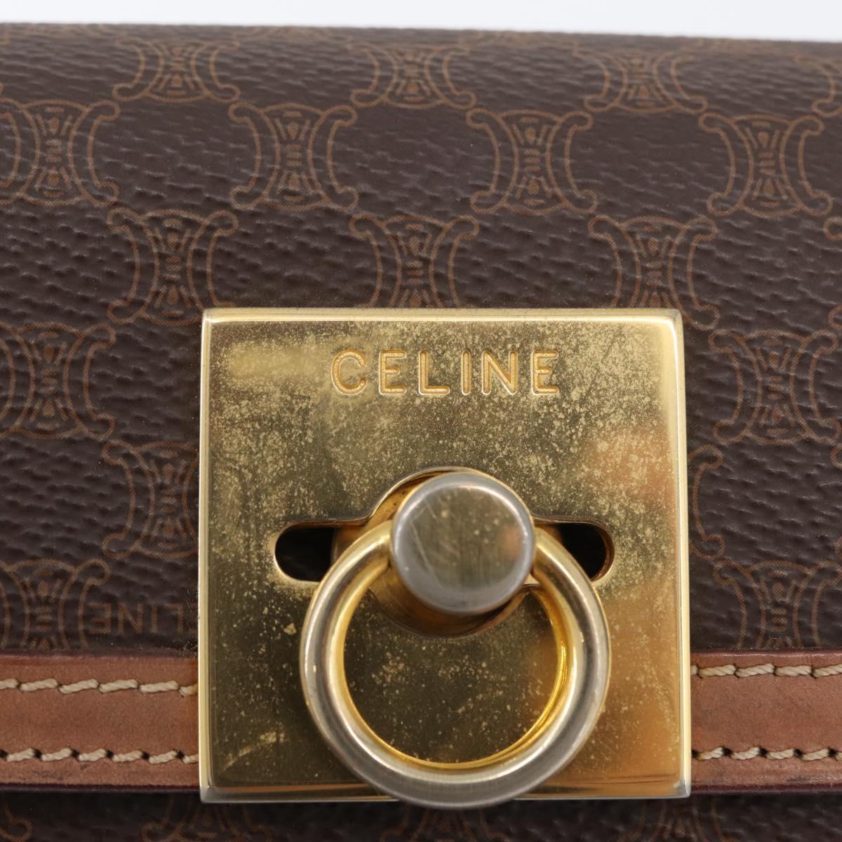 CELINE Macadam Canvas Hand Bag PVC Leather Brown Gold Auth YKZ227