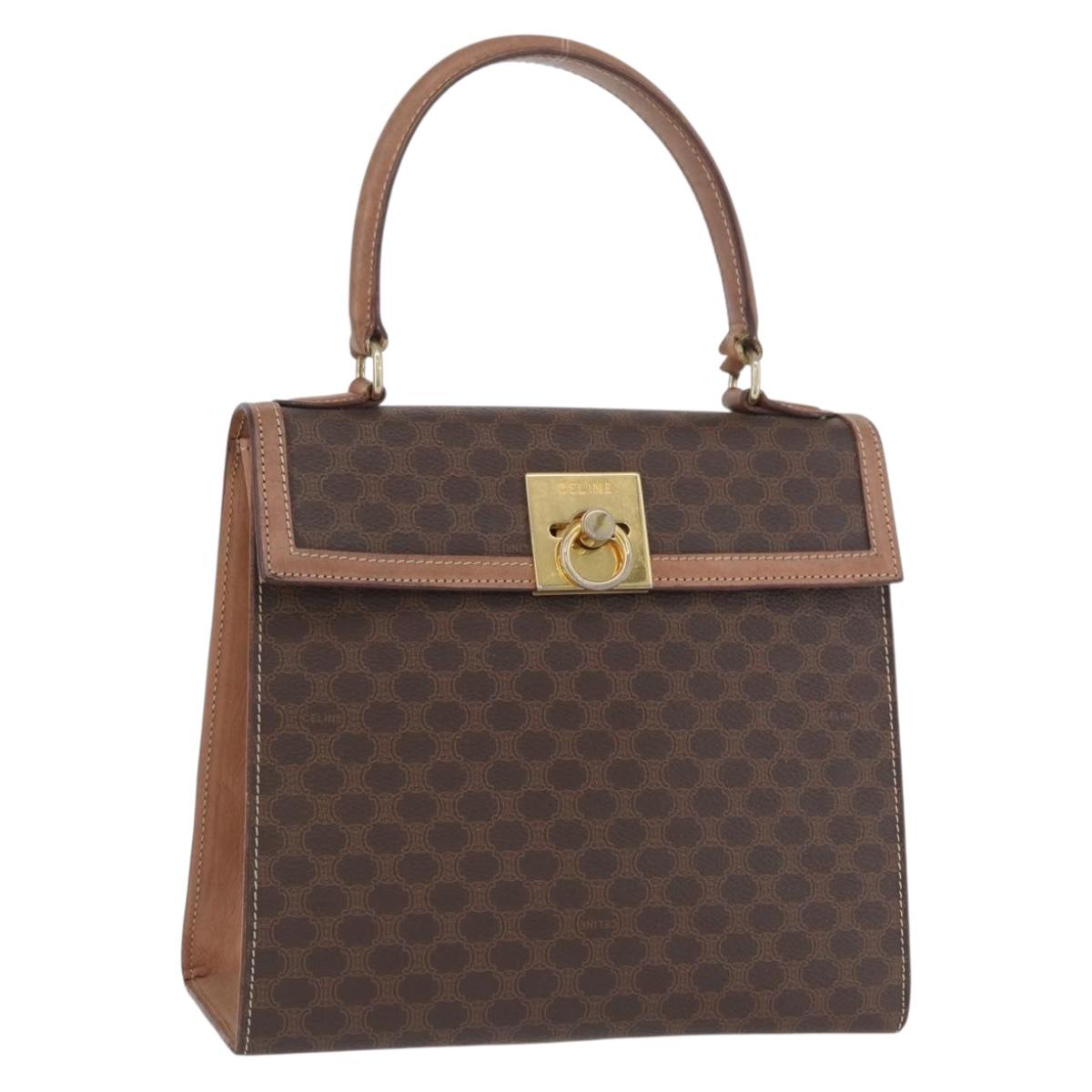 CELINE Macadam Canvas Hand Bag PVC Leather Brown Gold Auth YKZ227