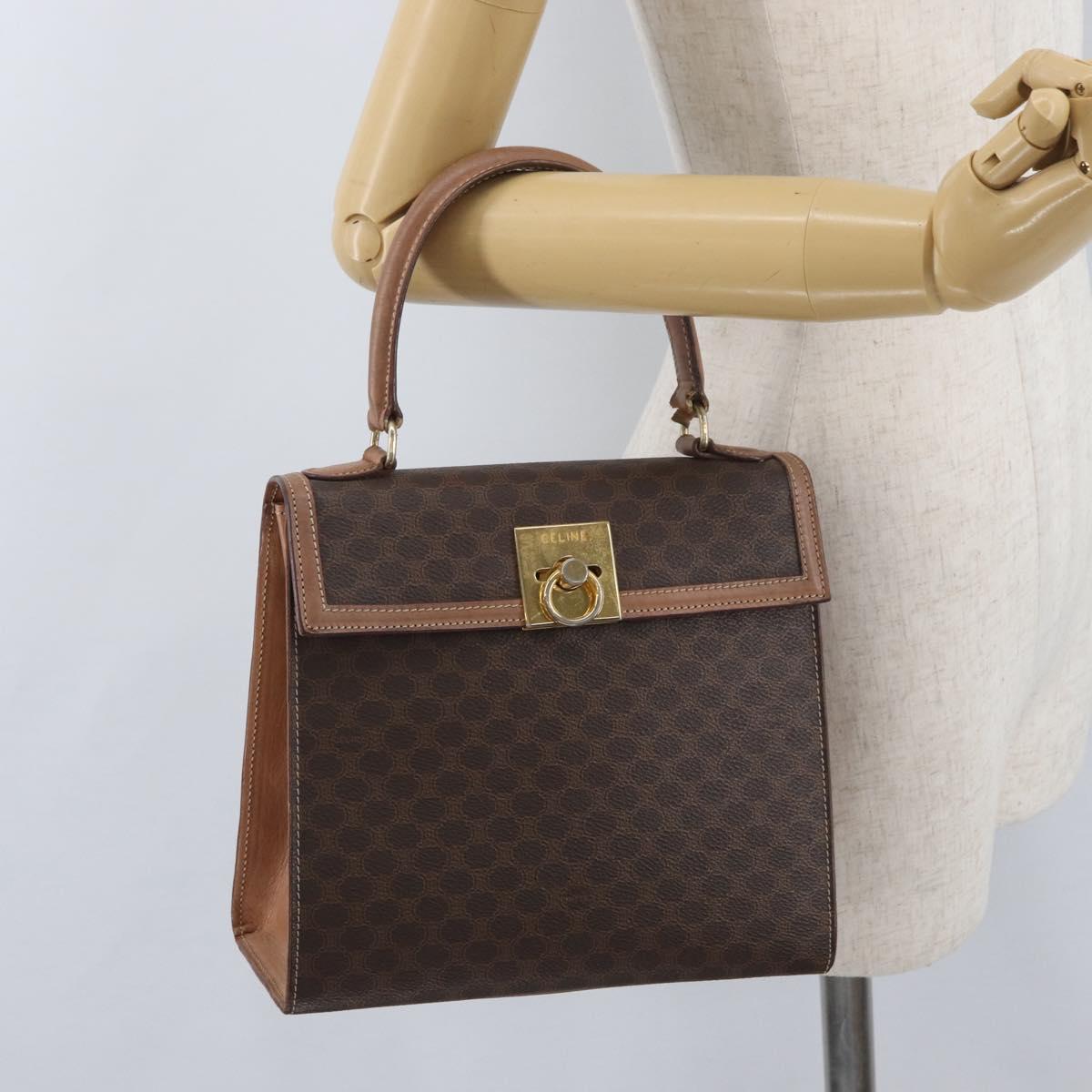 CELINE Macadam Canvas Hand Bag PVC Leather Brown Gold Auth YKZ227