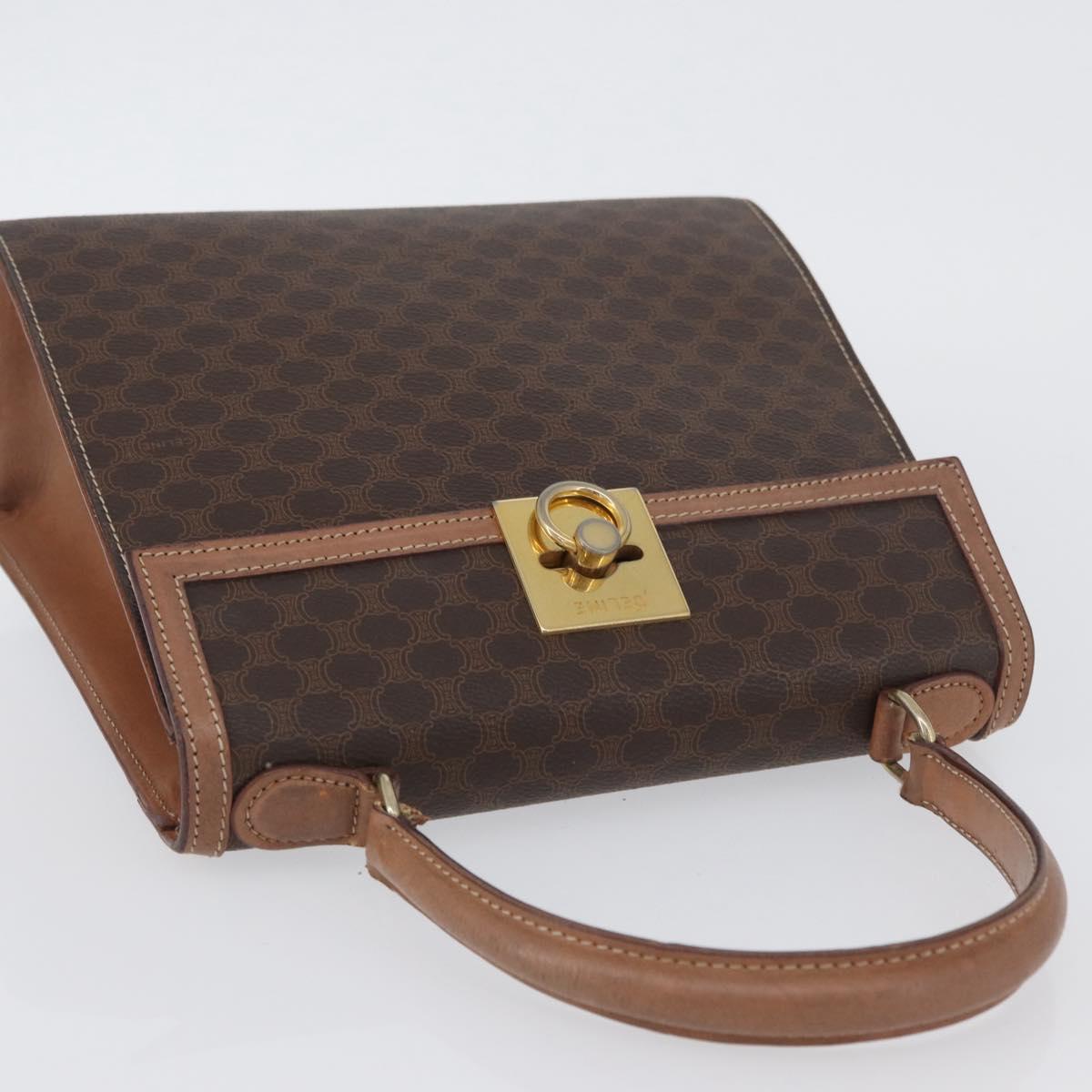CELINE Macadam Canvas Hand Bag PVC Leather Brown Gold Auth YKZ227