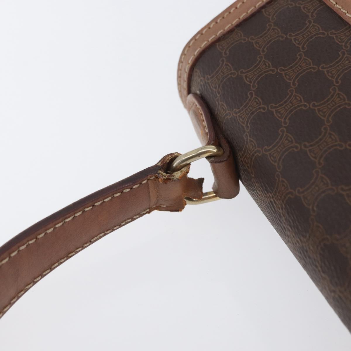 CELINE Macadam Canvas Hand Bag PVC Leather Brown Gold Auth YKZ227