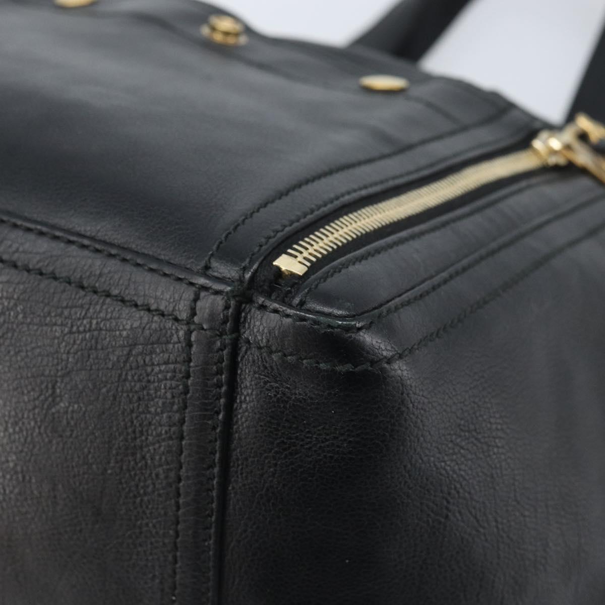 SAINT LAURENT Downtown Hand Bag Leather Black Gold 175884 Auth YKZ233A
