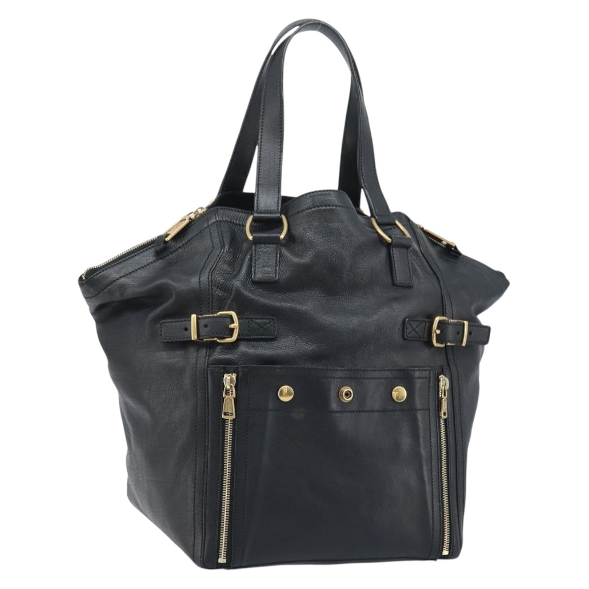 SAINT LAURENT Downtown Hand Bag Leather Black Gold 175884 Auth YKZ233A