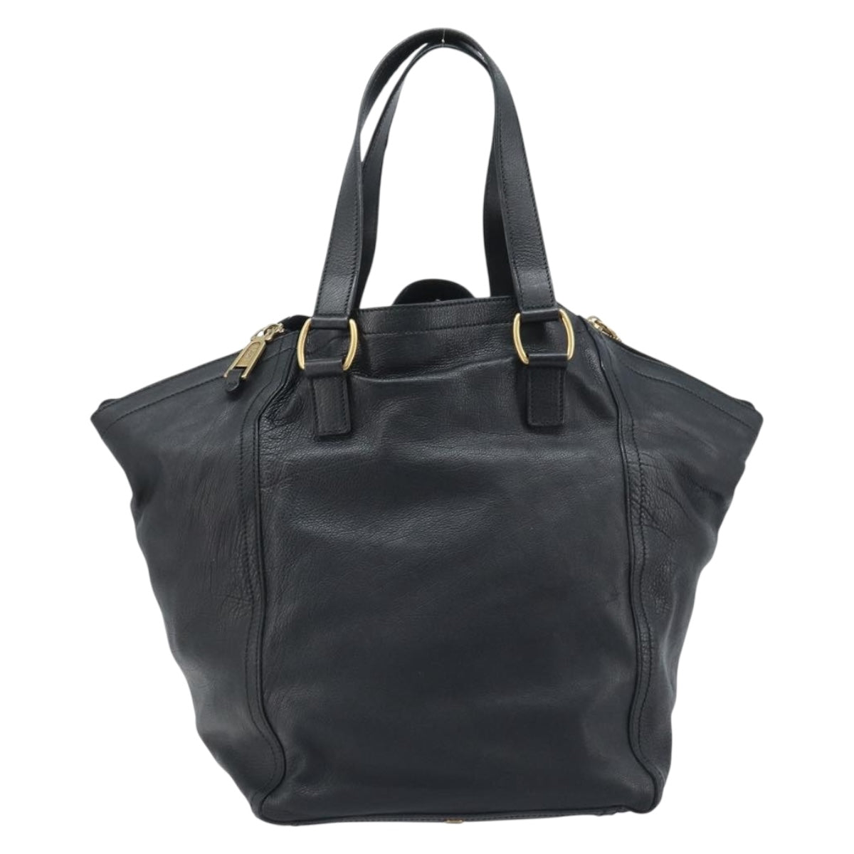 SAINT LAURENT Downtown Hand Bag Leather Black Gold 175884 Auth YKZ233A