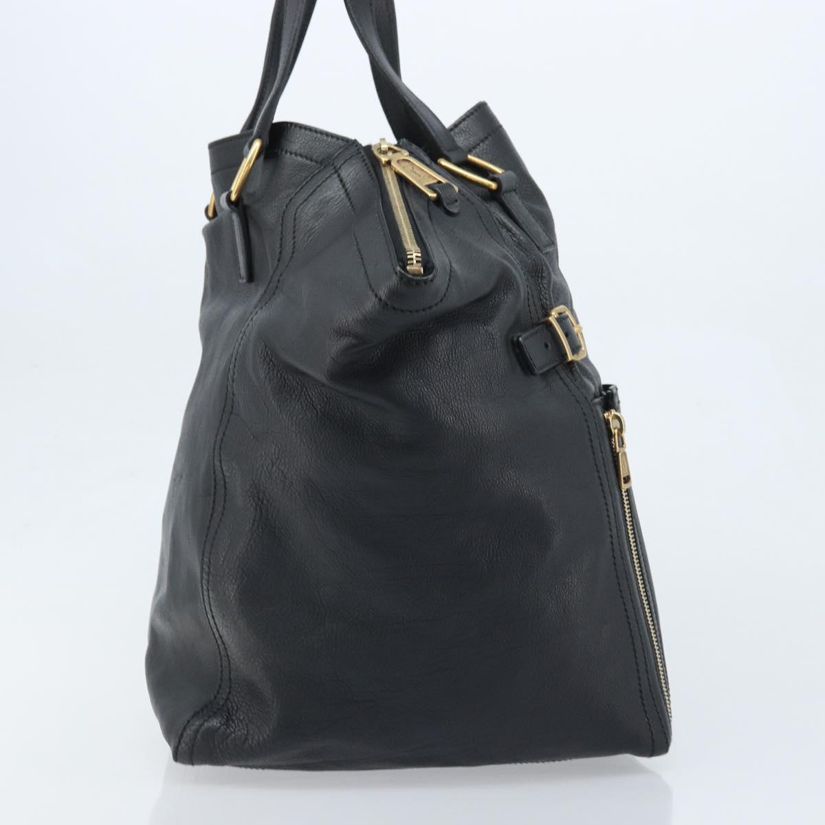 SAINT LAURENT Downtown Hand Bag Leather Black Gold 175884 Auth YKZ233A