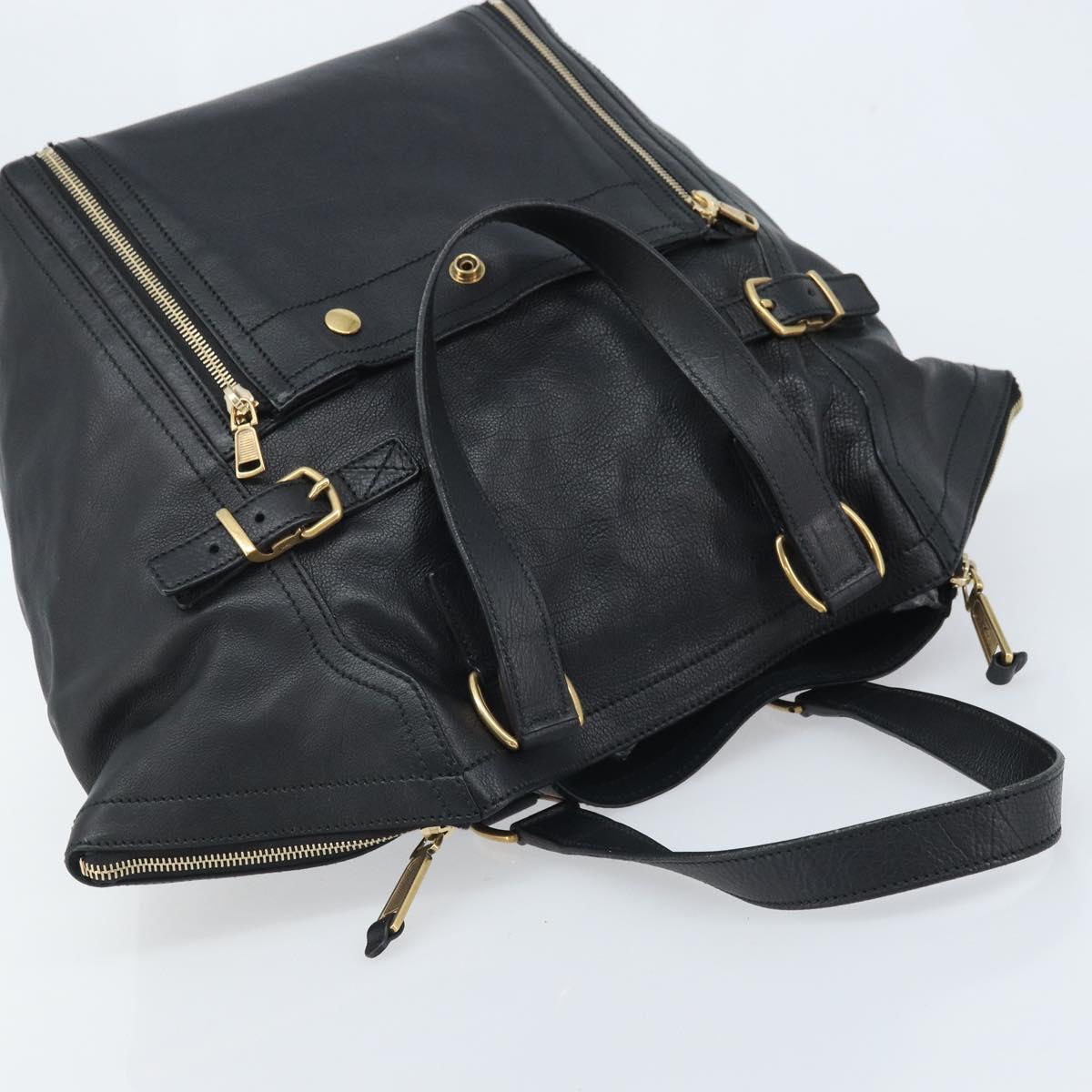 SAINT LAURENT Downtown Hand Bag Leather Black Gold 175884 Auth YKZ233A