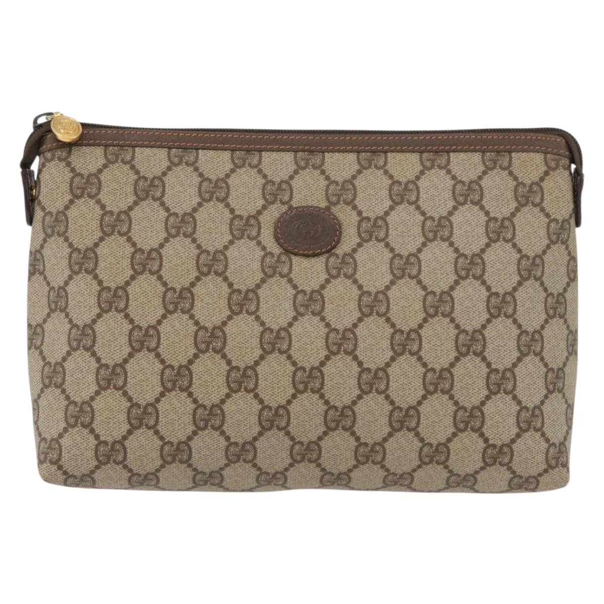 GUCCI GG Supreme Clutch Bag PVC Beige Gold 156 01 045 Auth YKZ237A