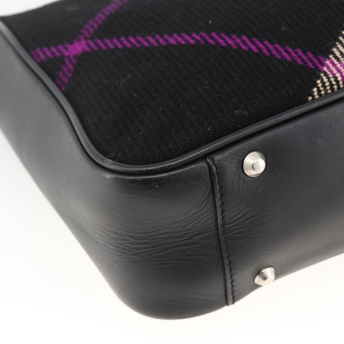 BURBERRY Nova Check Hand Bag Wool Black Auth YKZ271A