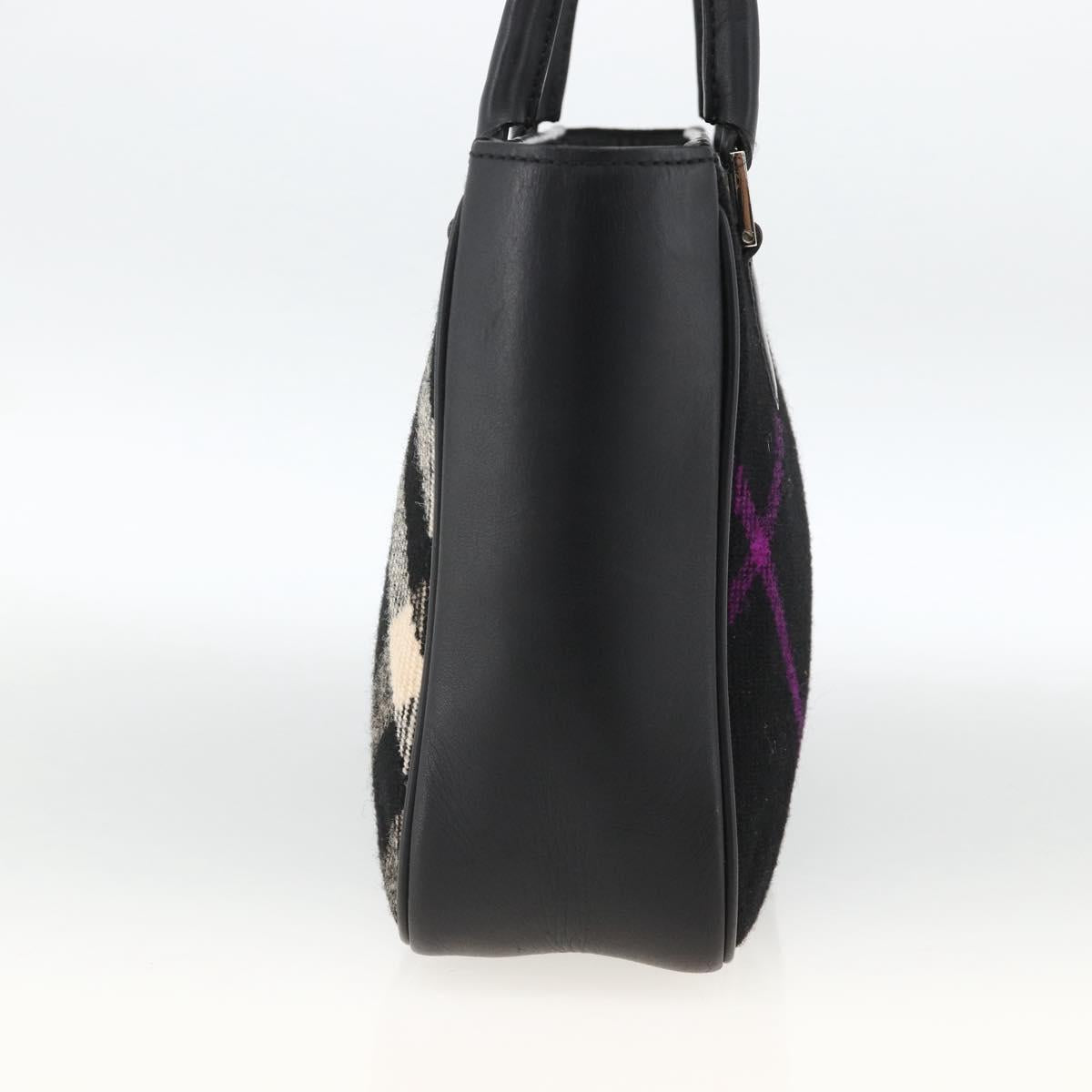 BURBERRY Nova Check Hand Bag Wool Black Auth YKZ271A