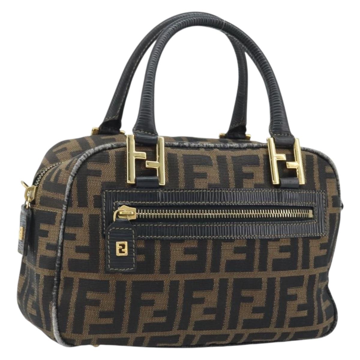 FENDI Zucca Canvas Hand Bag Black Brown Auth YKZ272