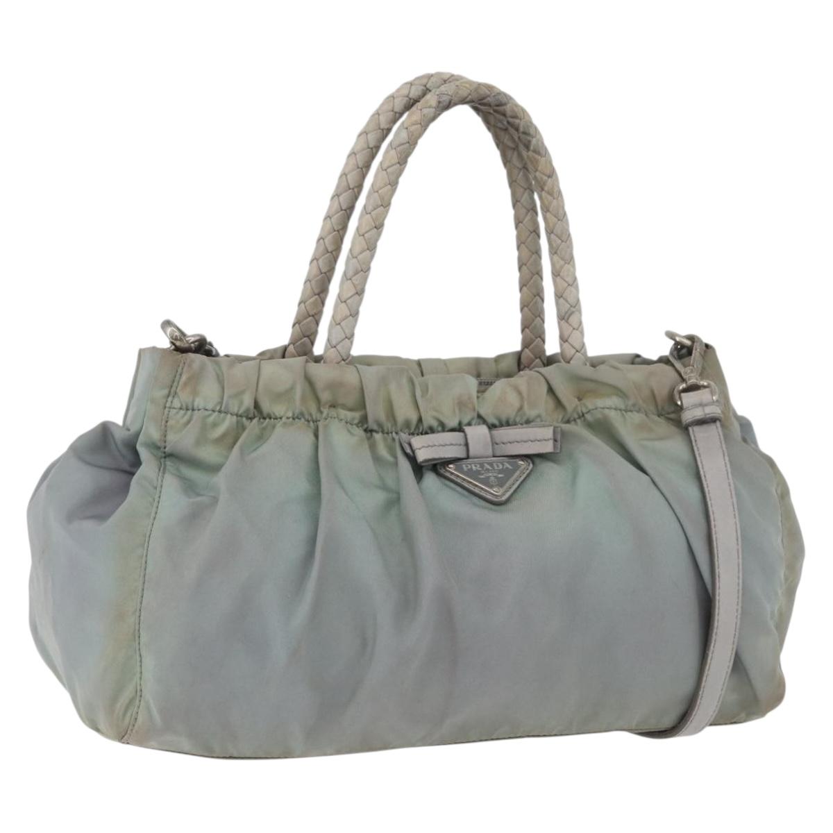 PRADA Hand Bag Nylon 2way Green Silver Auth YKZ274