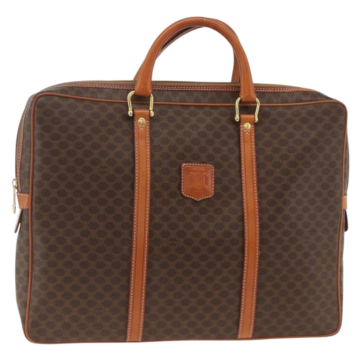 CELINE Macadam Canvas Business Bag PVC Leather Brown Gold Auth YKZ278A