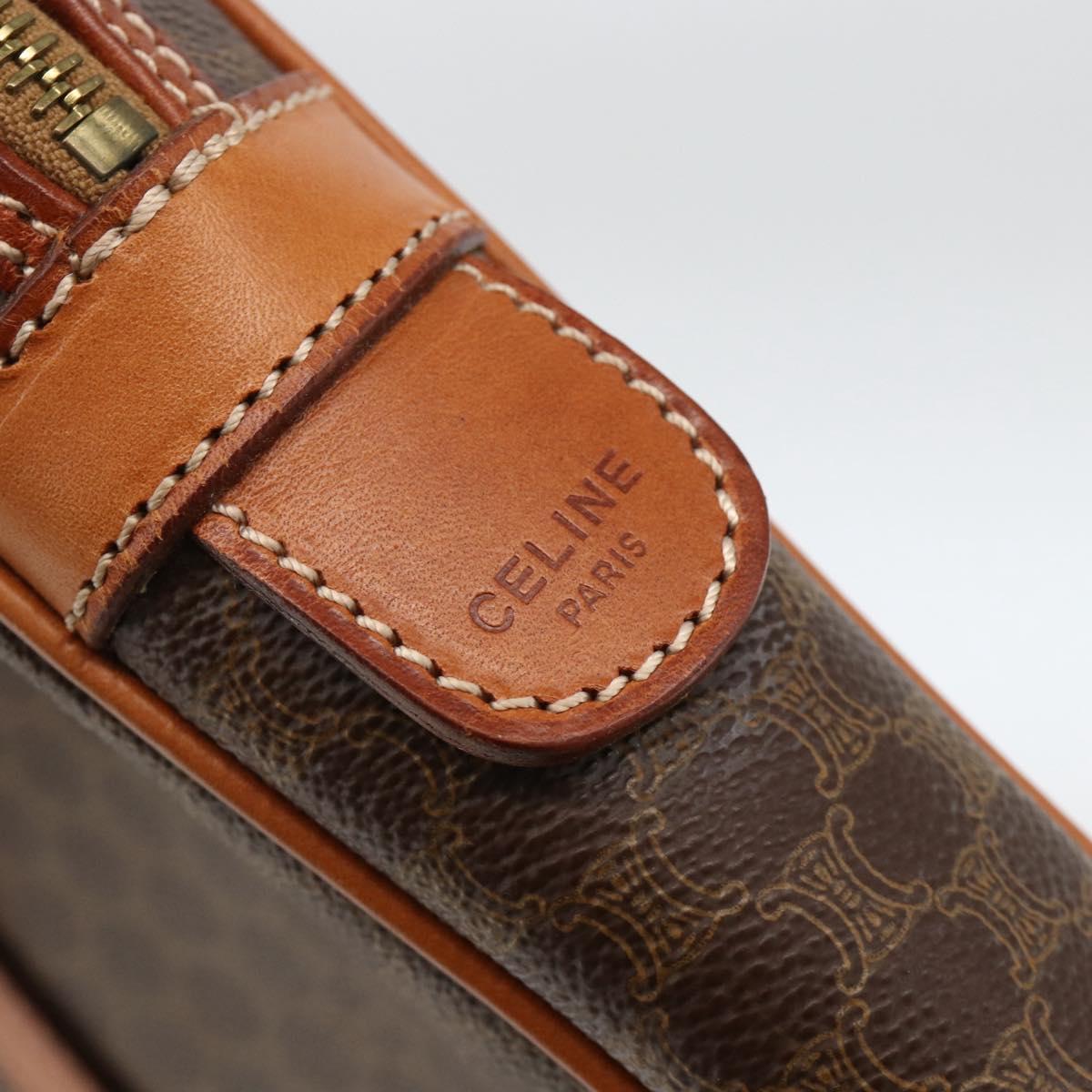 CELINE Macadam Canvas Business Bag PVC Leather Brown Gold Auth YKZ278A