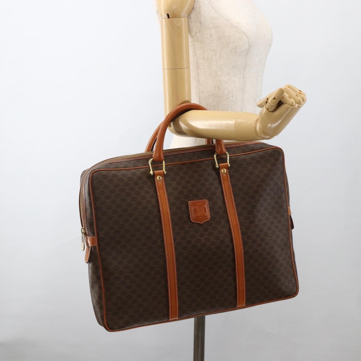 CELINE Macadam Canvas Business Bag PVC Leather Brown Gold Auth YKZ278A