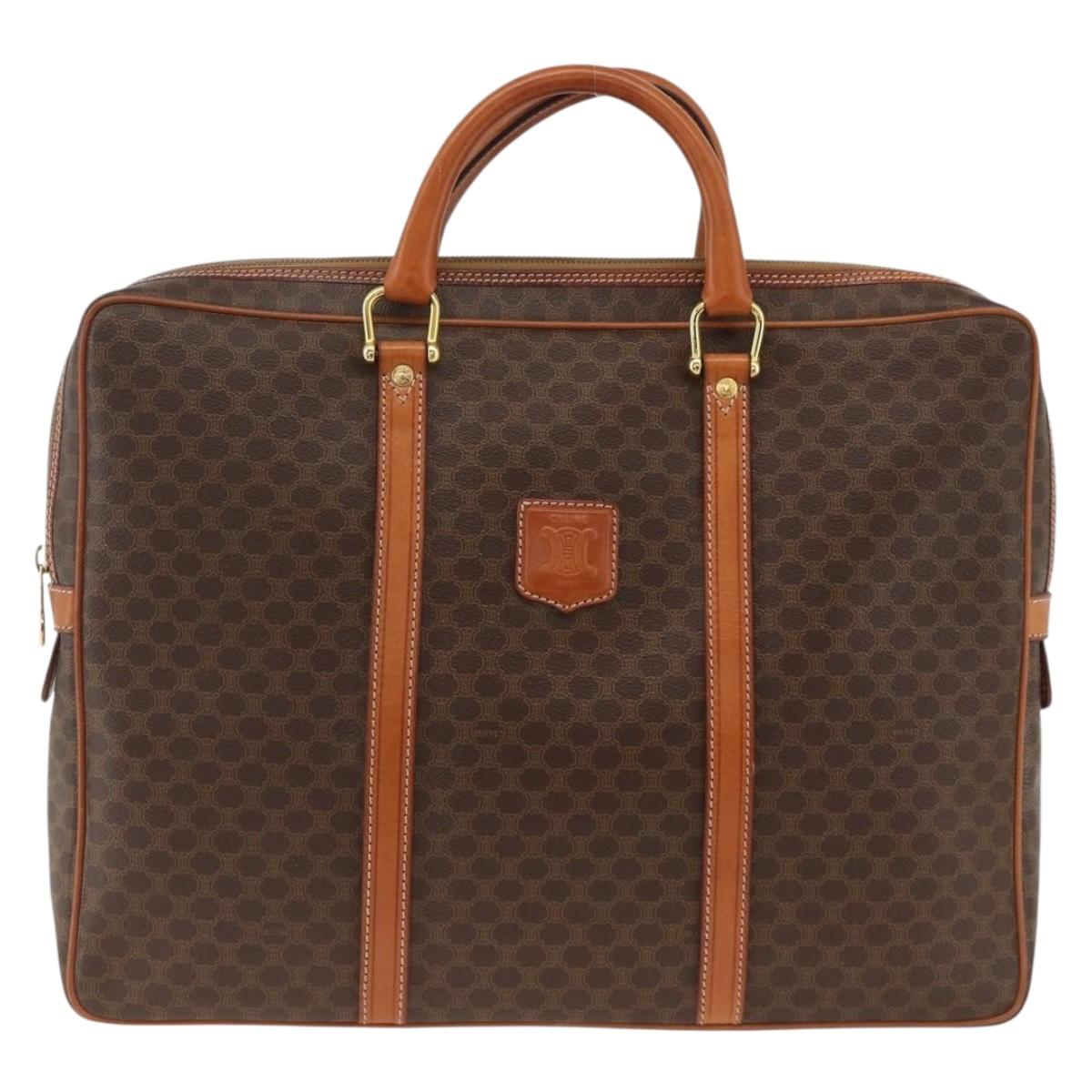 CELINE Macadam Canvas Business Bag PVC Leather Brown Gold Auth YKZ278A