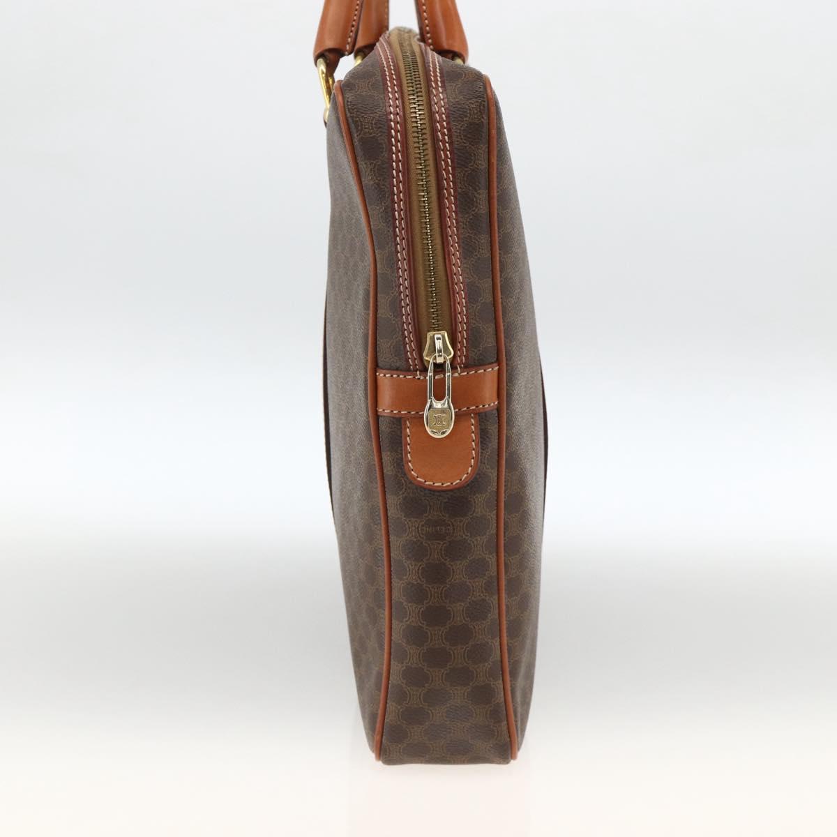 CELINE Macadam Canvas Business Bag PVC Leather Brown Gold Auth YKZ278A