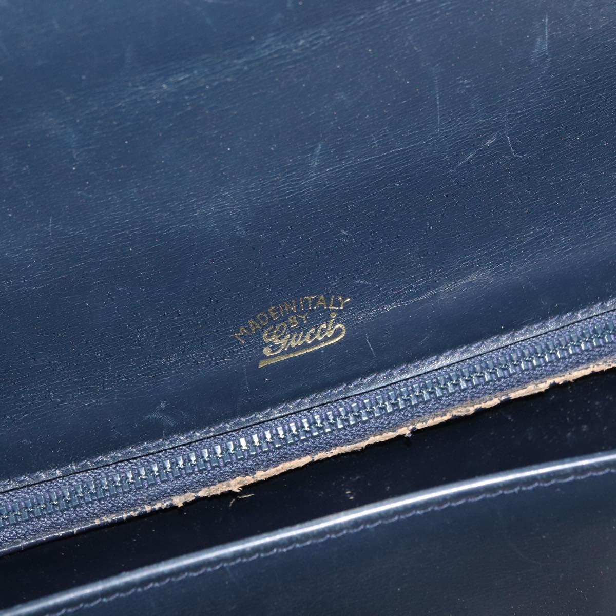 GUCCI Shoulder Bag Leather Navy Gold Auth YKZ288