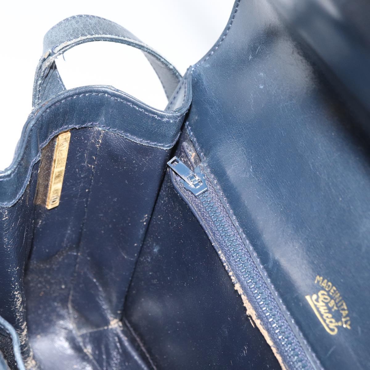 GUCCI Shoulder Bag Leather Navy Gold Auth YKZ288