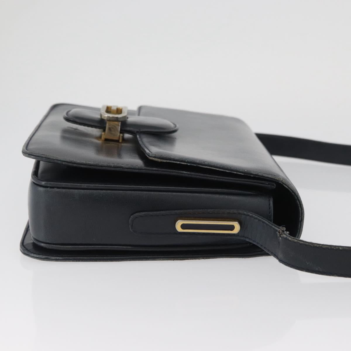 GUCCI Shoulder Bag Leather Navy Gold Auth YKZ288