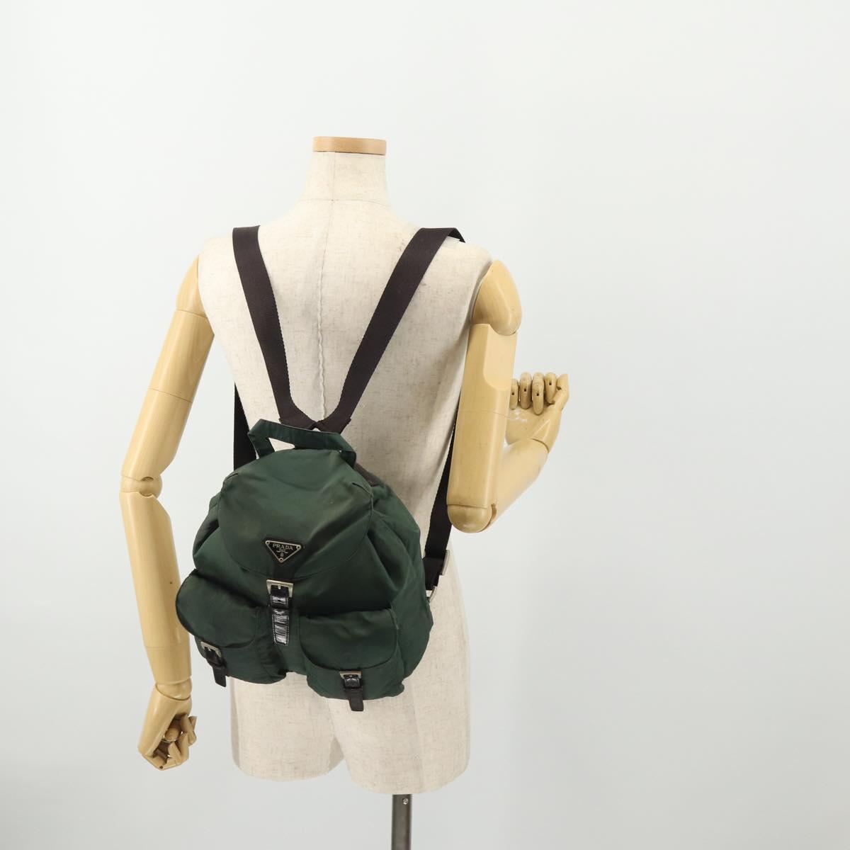 PRADA Backpack Nylon Green Silver Auth YKZ295