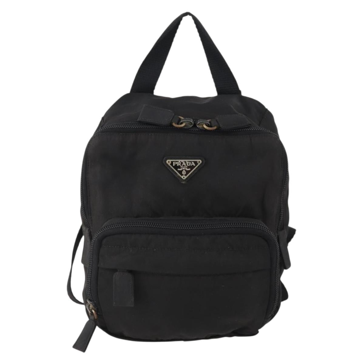PRADA Backpack Nylon Black Silver Auth YKZ299