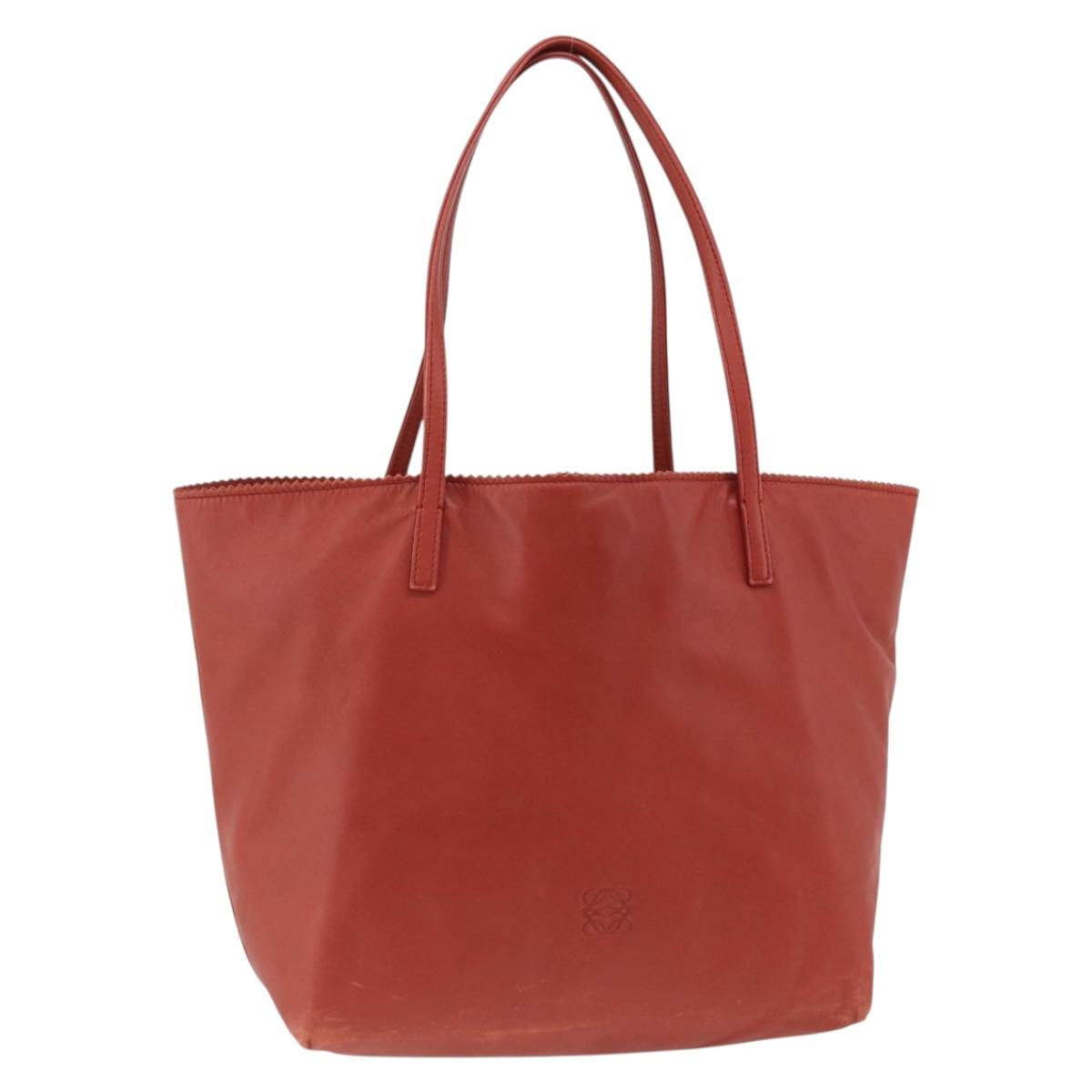 LOEWE Anagram Tote Bag Leather Red Silver Auth YKZ302