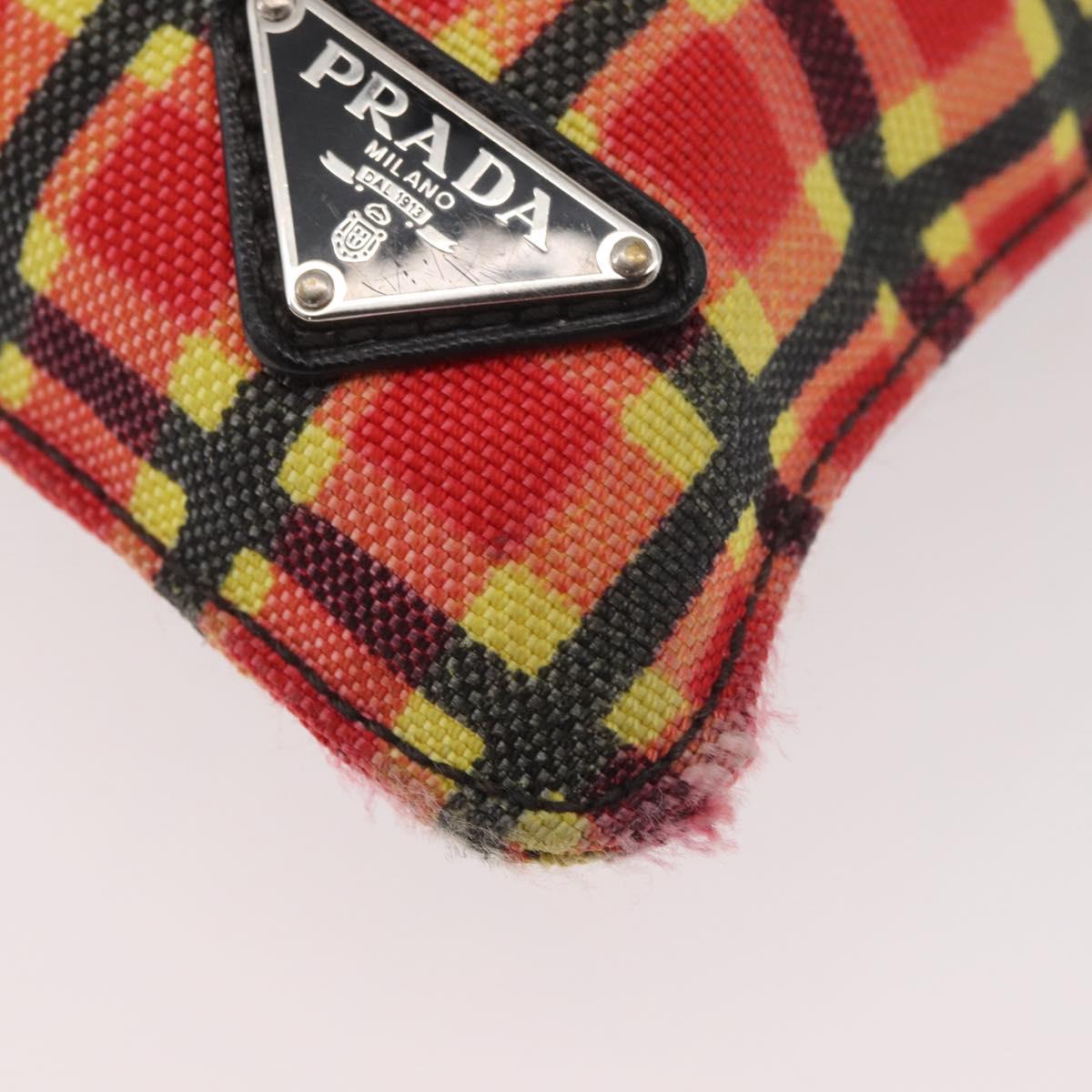 PRADA Shoulder Bag Coated Canvas Red Silver Auth YKZ305A