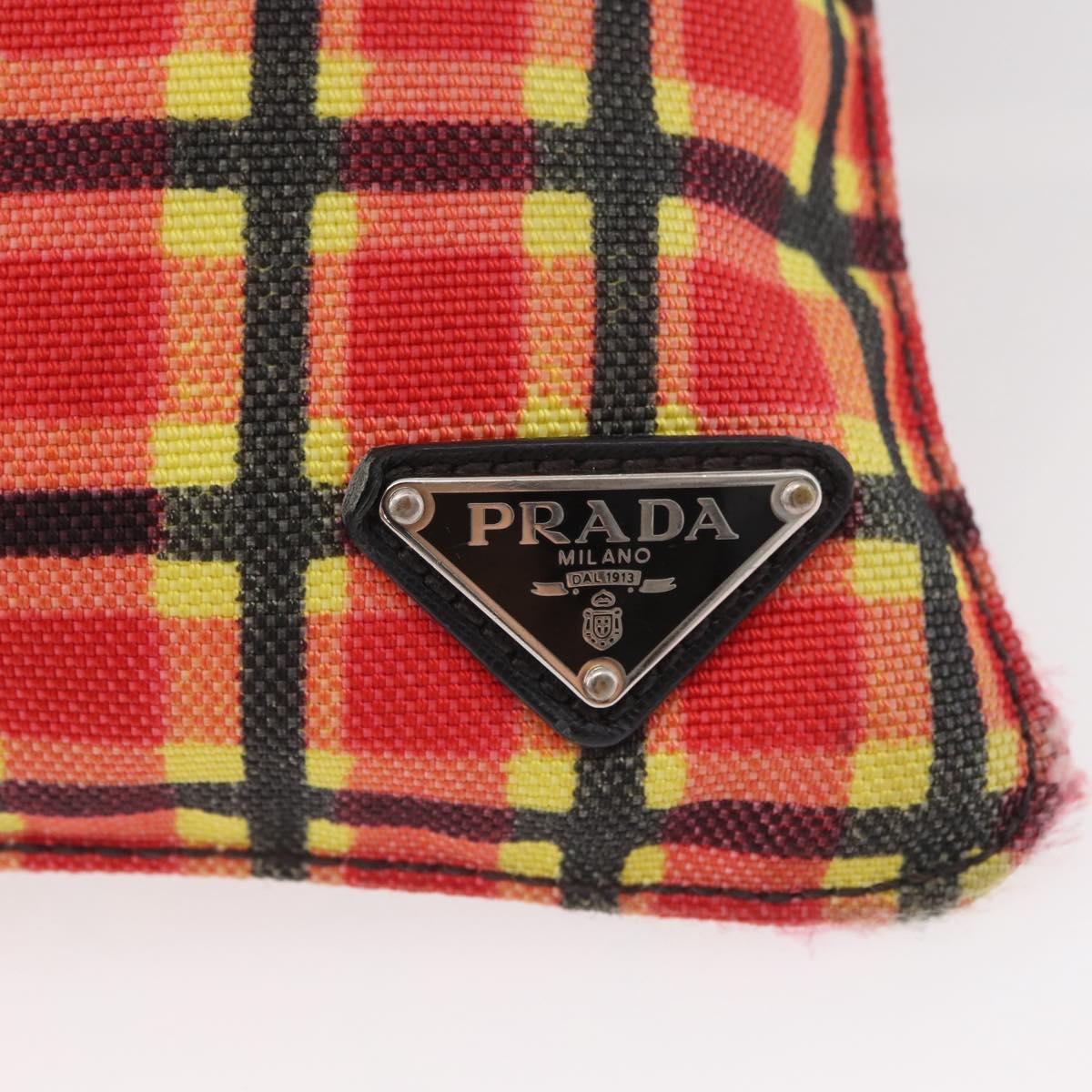 PRADA Shoulder Bag Coated Canvas Red Silver Auth YKZ305A