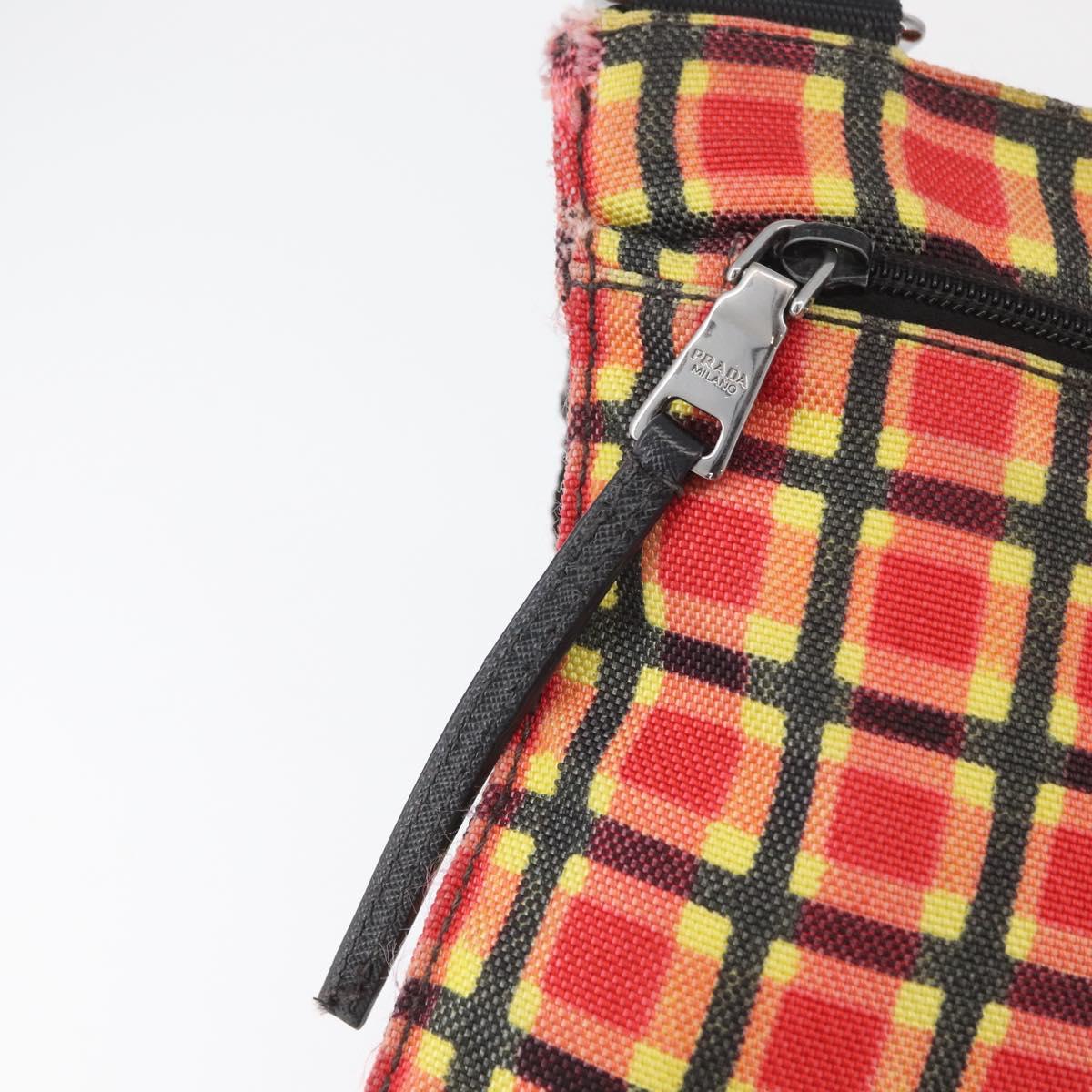 PRADA Shoulder Bag Coated Canvas Red Silver Auth YKZ305A