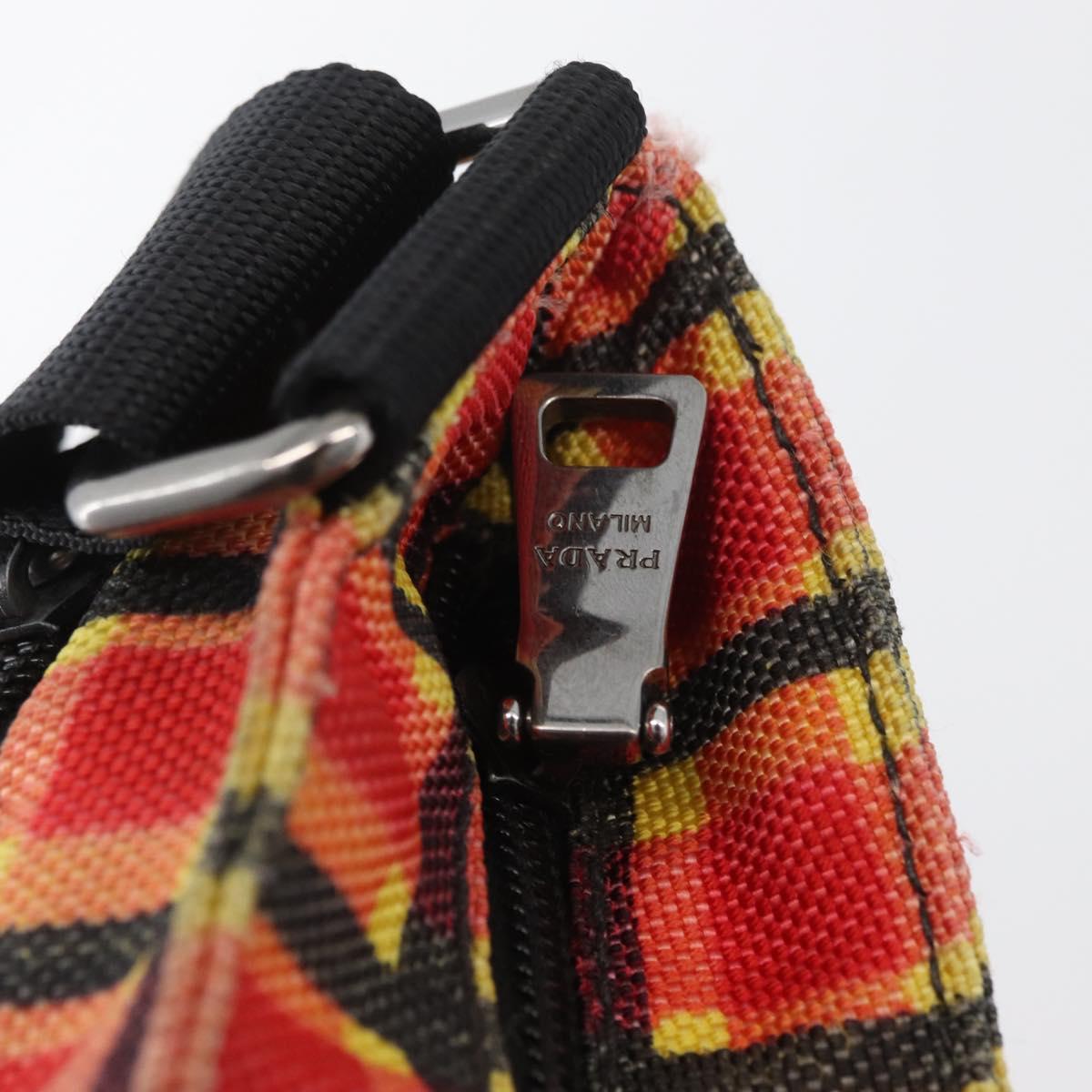 PRADA Shoulder Bag Coated Canvas Red Silver Auth YKZ305A