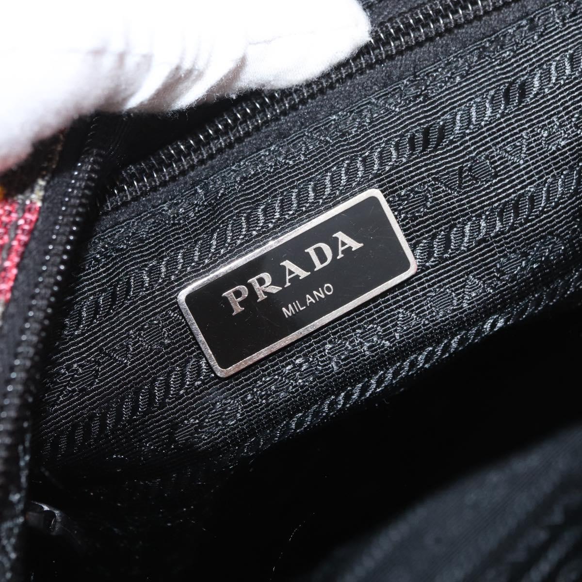 PRADA Shoulder Bag Coated Canvas Red Silver Auth YKZ305A