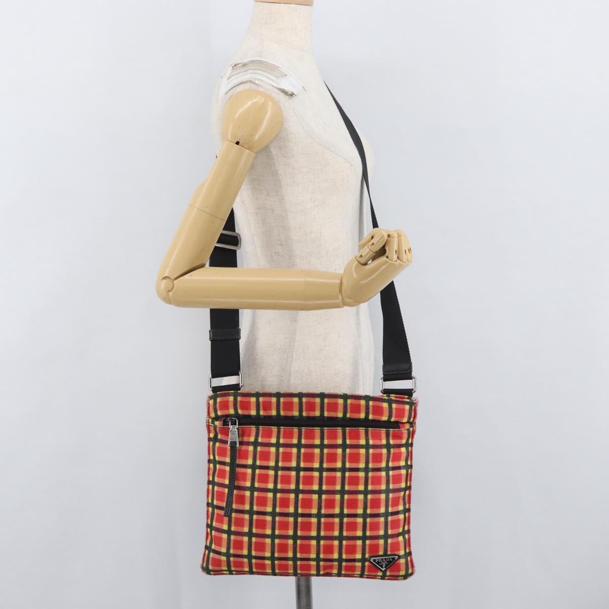 PRADA Shoulder Bag Coated Canvas Red Silver Auth YKZ305A