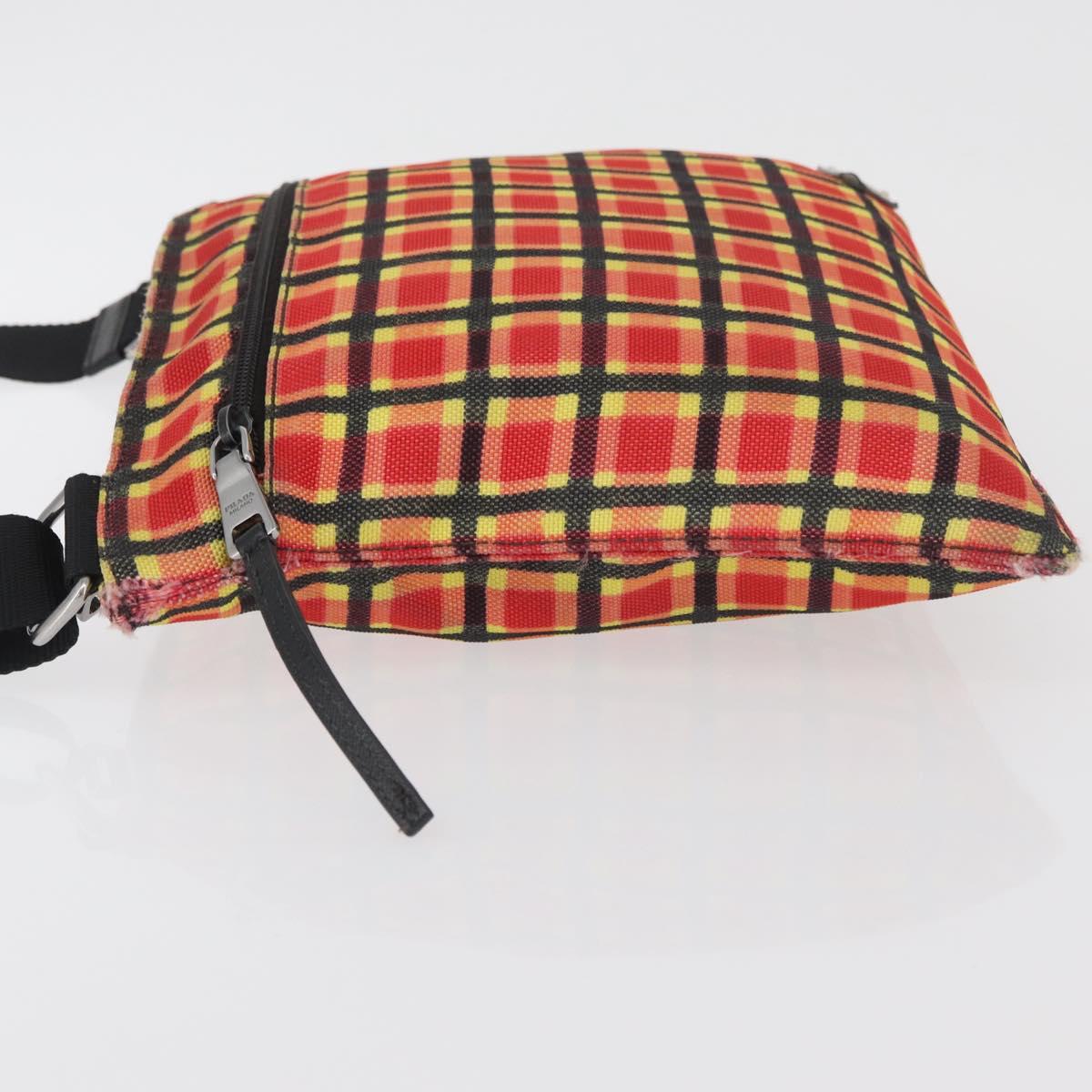 PRADA Shoulder Bag Coated Canvas Red Silver Auth YKZ305A
