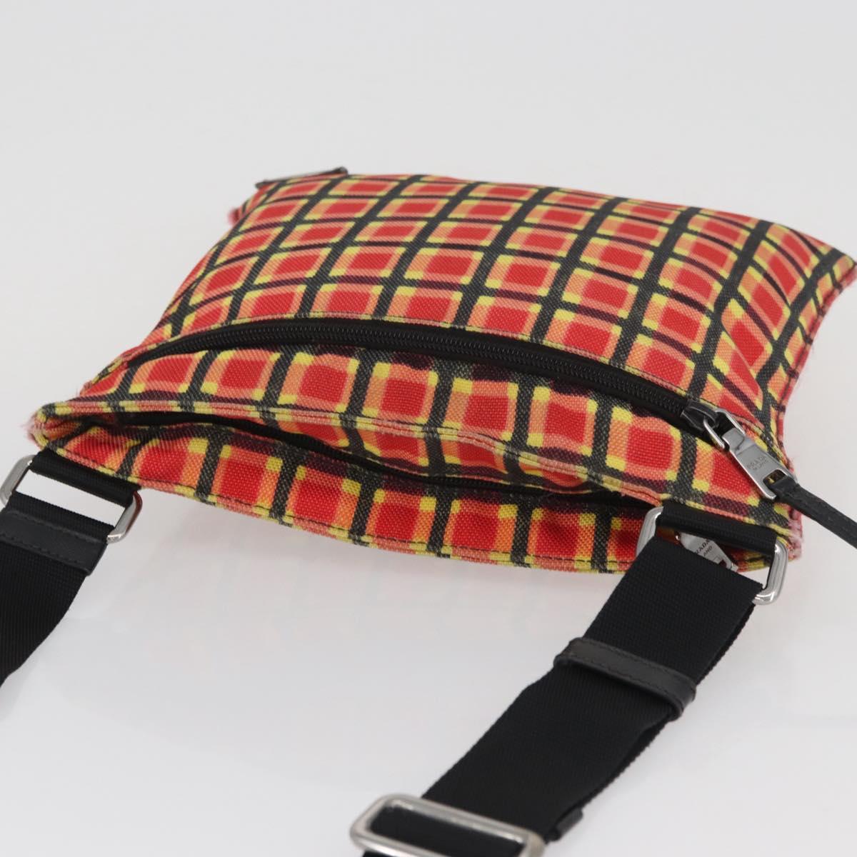 PRADA Shoulder Bag Coated Canvas Red Silver Auth YKZ305A