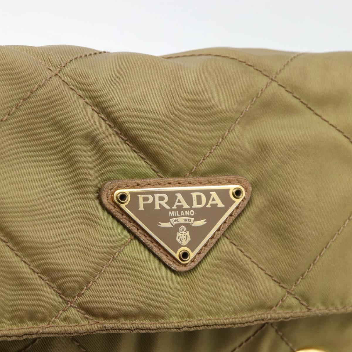 PRADA Chain Shoulder Bag Nylon Green Gold Auth YKZ308